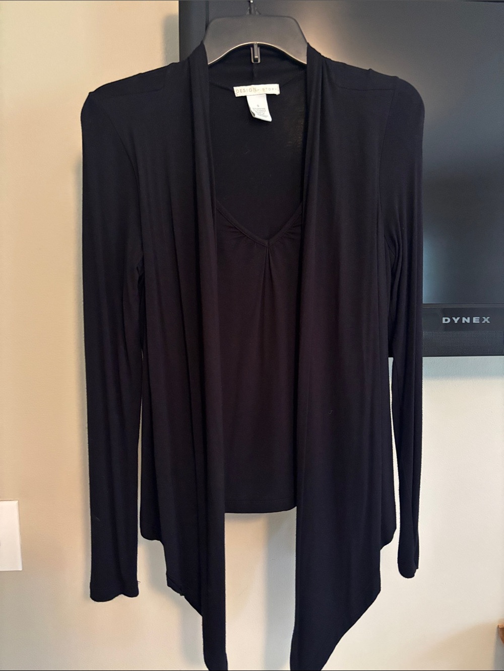 Design history Black Draped Open-Front Long Sleeve Cardigan Top